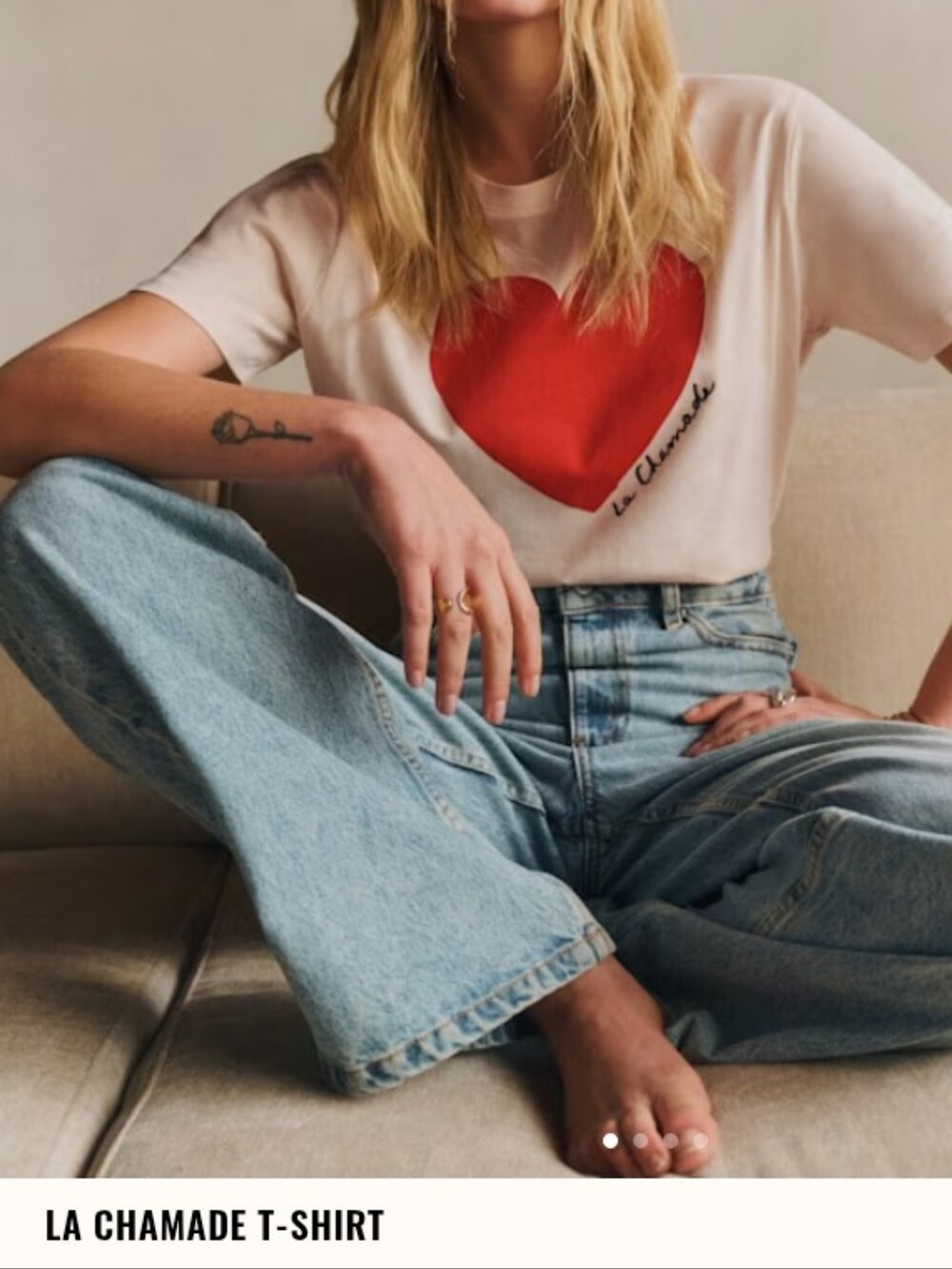 La Chamade Cream Tee with Red Heart
